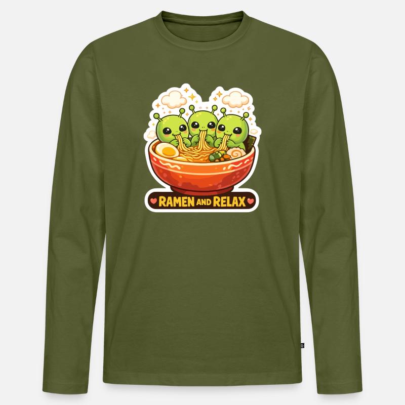Ramen e Alieni Relax - Maglia a manica lunga ecologica premium da uomo - kaki