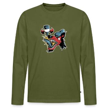 Wolf and flying beer - Men's Premium Organic Long Sleeve Shirt - khaki - Front - Nico (187cm)