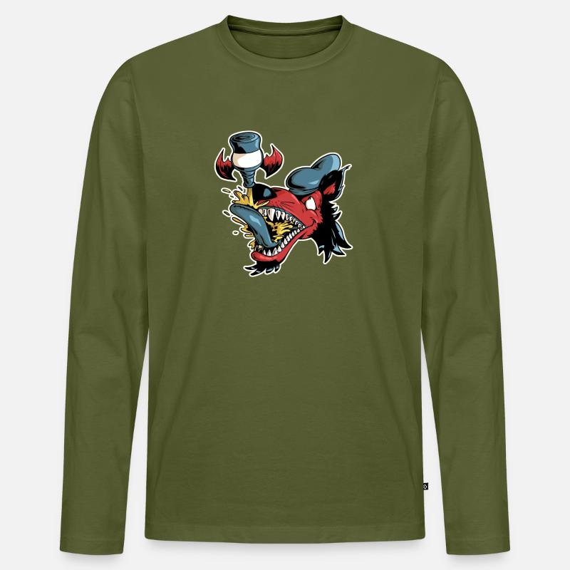 Wolf und fliegendes Bier - Männer Premium Bio Langarmshirt - Khaki