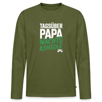  Tagsüber Papa Nachts Konsole Gamer Vater Zocker - Männer Premium Bio Langarmshirt - Khaki - Vorne - Nico (187cm)