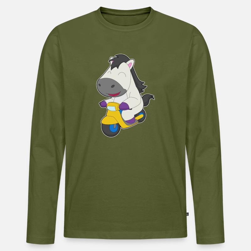 Pferd Motorroller - Männer Premium Bio Langarmshirt - Khaki