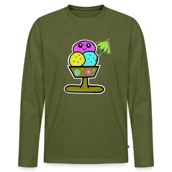 Glace colorée Sundae Glace Glace Glace - T-shirt manches longues Premium bio Homme - kaki - Devant - Nico (187cm)