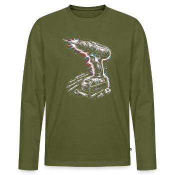Cordless Screwdriver Tool DIY Design - Men's Premium Organic Long Sleeve Shirt - khaki - Front - Nico (187cm)