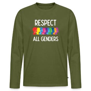 Mois de la fierté LGBT - Respect de tous les genres - T-shirt manches longues Premium bio Homme - kaki - Devant - Nico (187cm)