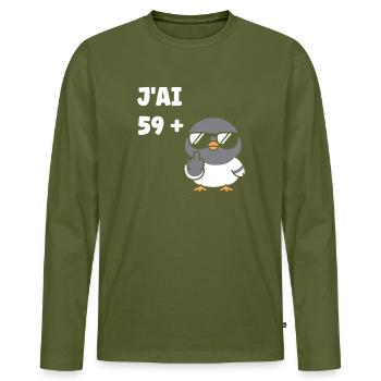 60 years - Men's Premium Organic Long Sleeve Shirt - khaki - Front - Nico (187cm)