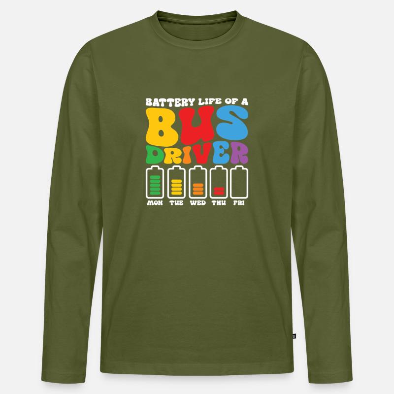 Lustiger Busfahrer Batterie Schulbusfahrer Buskneipe - Männer Premium Bio Langarmshirt - Khaki