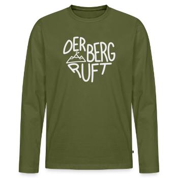 Der Berg ruft Alpenabenteuer, Designfarbe variabel - Männer Premium Bio Langarmshirt - Khaki - Vorne - Nico (187cm)