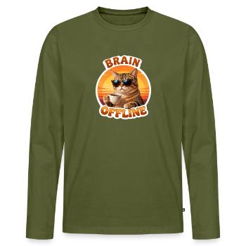 Chat Offline Café Soleil - T-shirt manches longues Premium bio Homme - kaki - Devant - Nico (187cm)