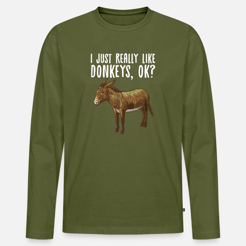 Verspieltes Esel-Grafik-Tee - Männer Premium Bio Langarmshirt - Khaki