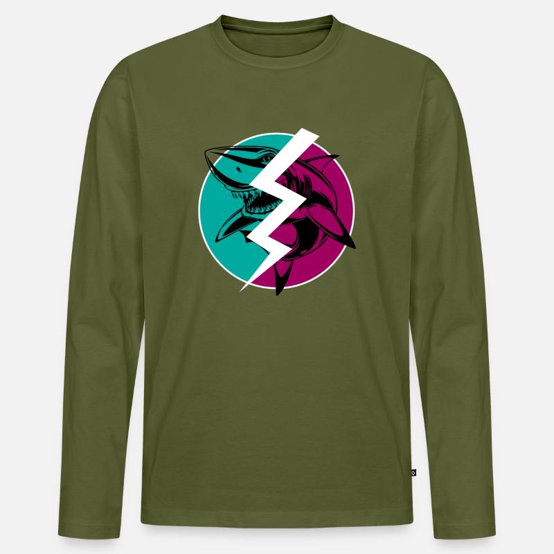 Elektrischer Split Shark - Männer Premium Bio Langarmshirt - Khaki
