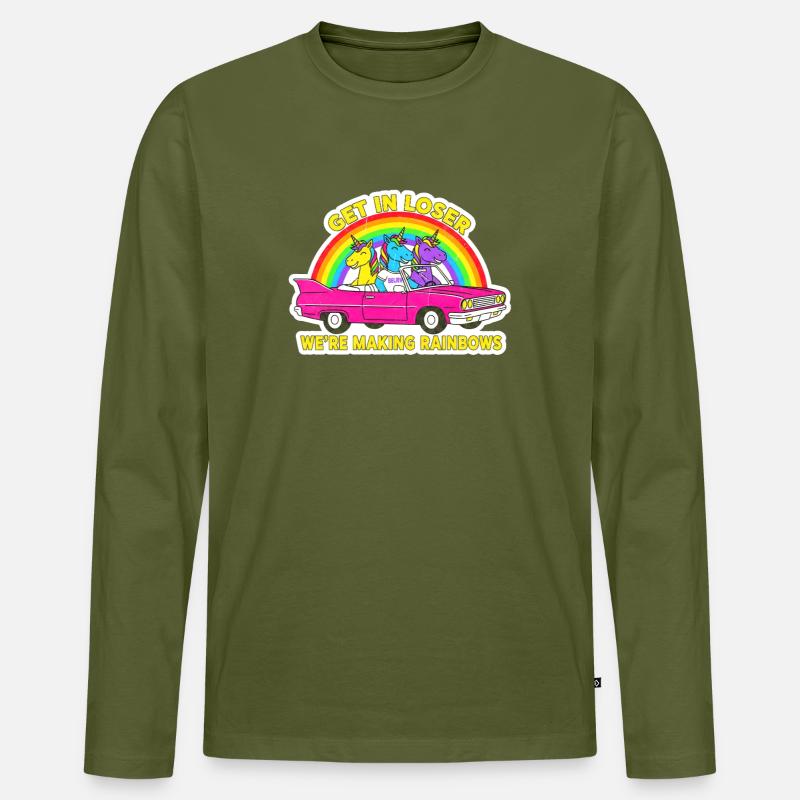 Rainbow Unicorn Roadtrip - Männer Premium Bio Langarmshirt - Khaki