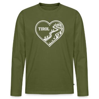 Tirol Herz Alpenweg - Männer Premium Bio Langarmshirt - Khaki - Vorne - Nico (187cm)