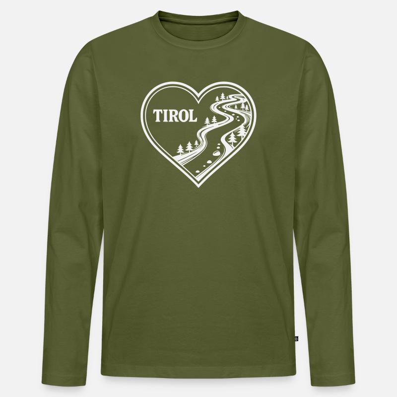 Tirol Herz Alpenweg - Männer Premium Bio Langarmshirt - Khaki