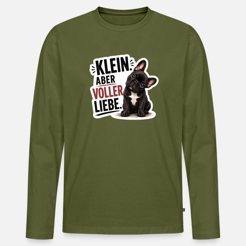 Frenchie Klein aber voller Liebe - Männer Premium Bio Langarmshirt - Khaki