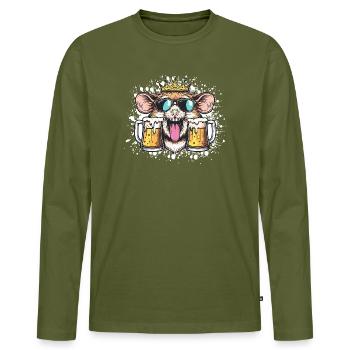 Bière de hamster drôle - T-shirt manches longues Premium bio Homme - kaki - Devant - Nico (187cm)