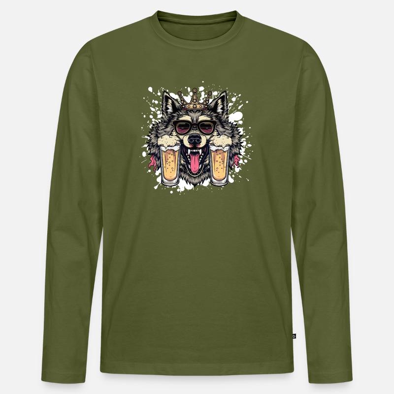 Wolf Bier Lustig - Männer Premium Bio Langarmshirt - Khaki