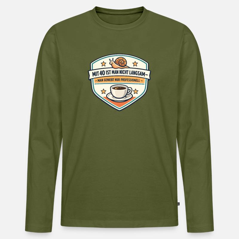 Mit 40 Nicht Langsam Genuss - Männer Premium Bio Langarmshirt - Khaki