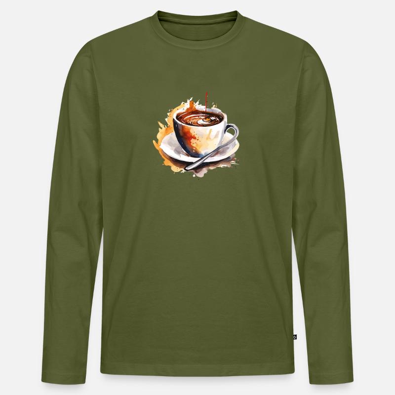 Aquarell Kaffee – Farbexplosion - Männer Premium Bio Langarmshirt - Khaki