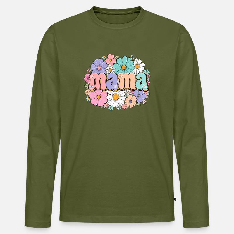 Retro Mama Blumen - Männer Premium Bio Langarmshirt - Khaki