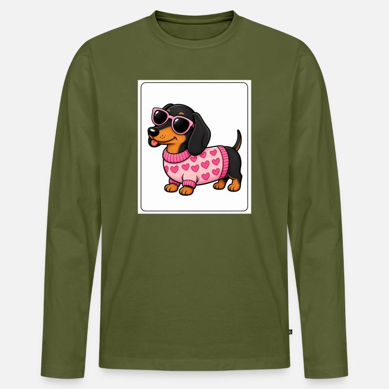 Bach Hearts Pink Glasses - Männer Premium Bio Langarmshirt - Khaki