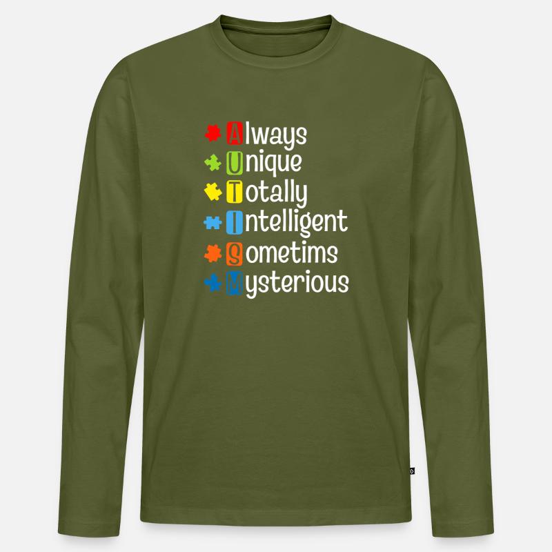 Autism Puzzle Pride: Einzigartige Köpfe - Männer Premium Bio Langarmshirt - Khaki