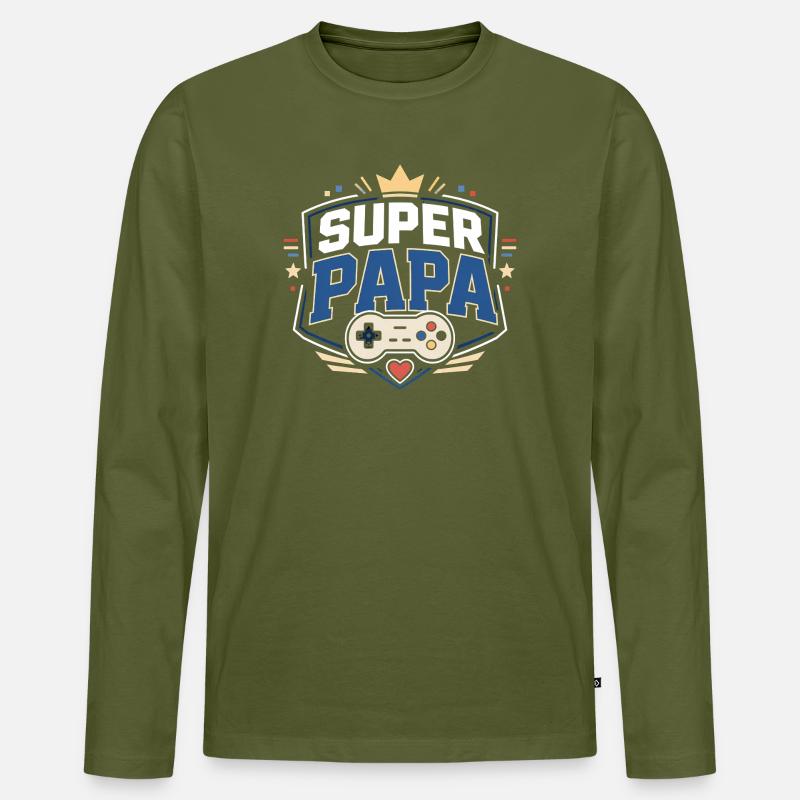 Super Papa Gaming Schild - Männer Premium Bio Langarmshirt - Khaki