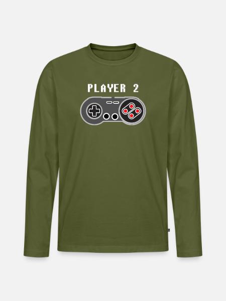 Player 2 Pixel Controller-Grafik - Männer Premium Bio Langarmshirt - Khaki
