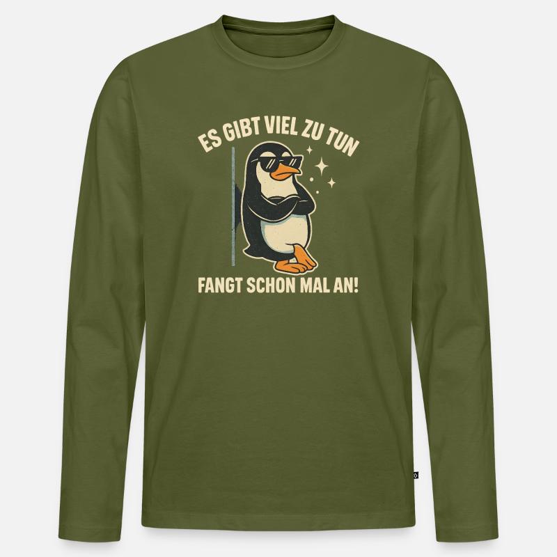 Pinguin mit Sonnenbrille Statement - Männer Premium Bio Langarmshirt - Khaki