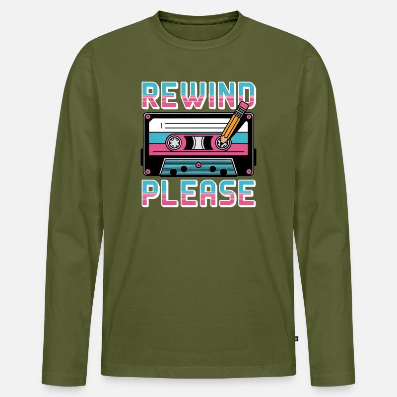 Rewind Please Kassette Retro - Männer Premium Bio Langarmshirt - Khaki
