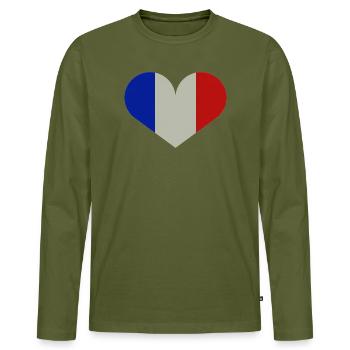 Drapeau français - T-shirt manches longues Premium bio Homme - kaki - Devant - Nico (187cm)