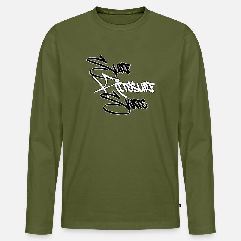 Graffiti Surf Script White - Men's Premium Organic Long Sleeve Shirt - khaki