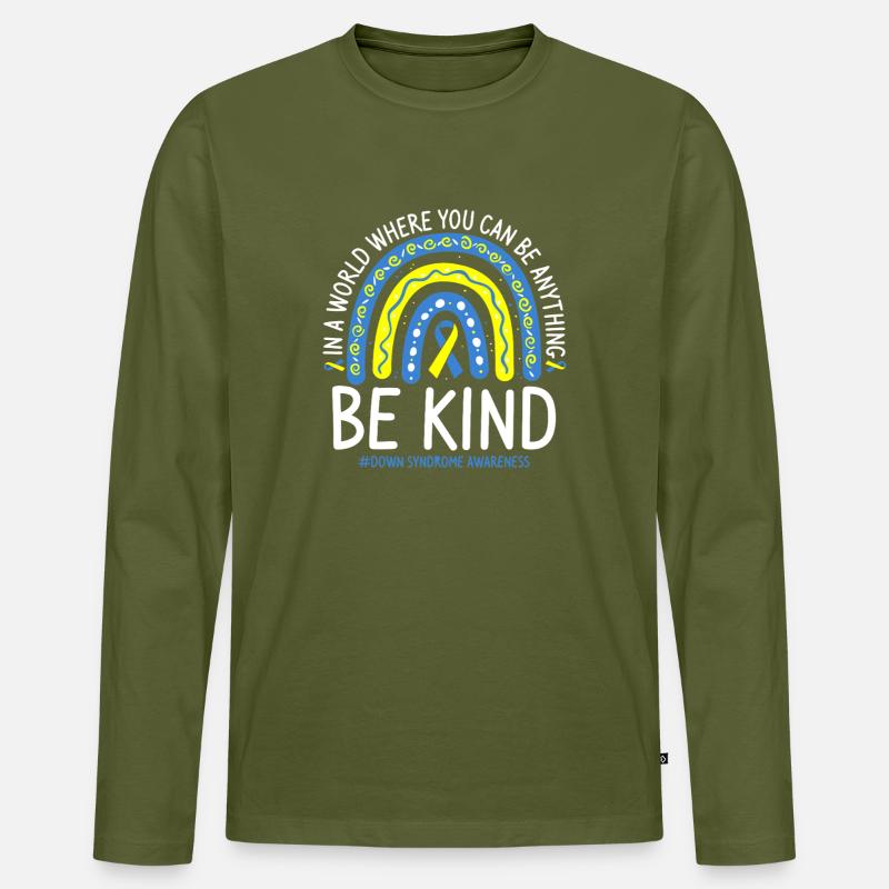 Sei freundlich, Regenbogenbewusstsein - Männer Premium Bio Langarmshirt - Khaki