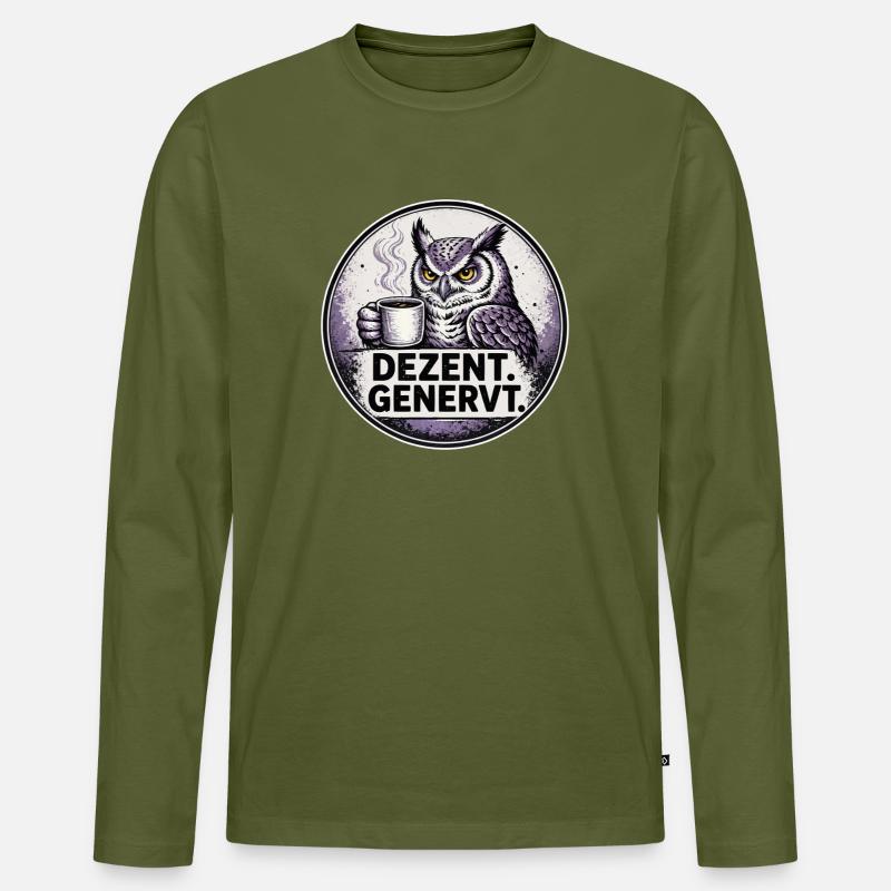 Dezent Genervt Eule mit Kaffee - Männer Premium Bio Langarmshirt - Khaki