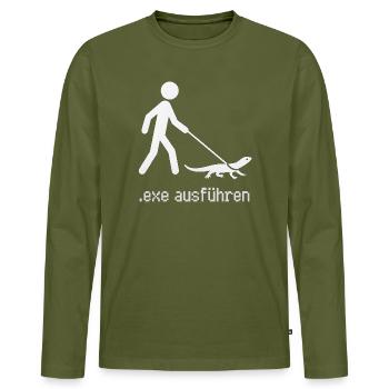 exe ausführen - Männer Premium Bio Langarmshirt - Khaki - Vorne - Nico (187cm)