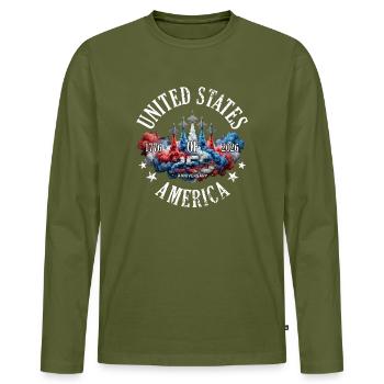 USA 25th Anniversary Jets - Men's Premium Organic Long Sleeve Shirt - khaki - Front - Nico (187cm)