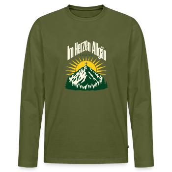 Im Herzen Allgaeu, Gruenten Hiking Souvenir - Männer Premium Bio Langarmshirt - Khaki - Vorne - Nico (187cm)