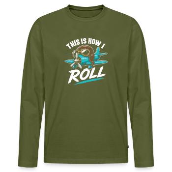 Roulis d’hélice qui dit - T-shirt manches longues Premium bio Homme - kaki - Devant - Nico (187cm)