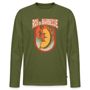 Roi du Barbecue Feu - T-shirt manches longues Premium bio Homme - kaki - Devant - Nico (187cm)