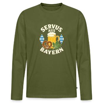 Servus aus Bayern Bierbrezel - Männer Premium Bio Langarmshirt - Khaki - Vorne - Nico (187cm)