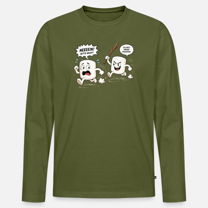 Lustige Marshmallow Verfolgungsjagd Comic  - Männer Premium Bio Langarmshirt - Khaki