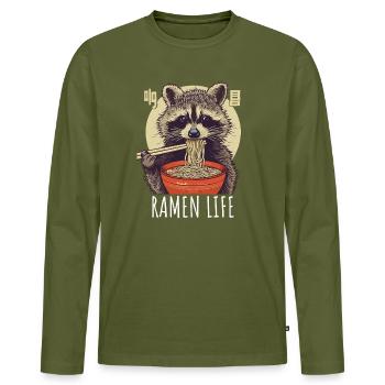 Japan Waschbär Ramen Nudel Retro Welle Motiv - Männer Premium Bio Langarmshirt - Khaki - Vorne - Nico (187cm)
