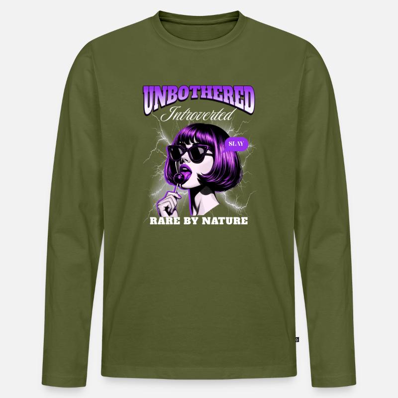 Introvert unbothered - Männer Premium Bio Langarmshirt - Khaki