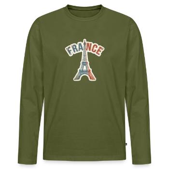 Vintage französischer Eiffelturm-Aufkleber - Männer Premium Bio Langarmshirt - Khaki - Vorne - Nico (187cm)