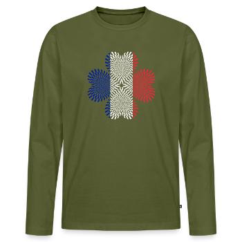 Dreifarbige Flaggenspiralen - Männer Premium Bio Langarmshirt - Khaki - Vorne - Nico (187cm)