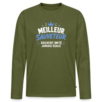 Bester Rettungsschwimmer aller Zeiten - Männer Premium Bio Langarmshirt - Khaki - Vorne - Nico (187cm)