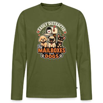 Facilement distrait par les boîtes aux lettres et les chiens - Facteur - T-shirt manches longues Premium bio Homme - kaki - Devant - Nico (187cm)