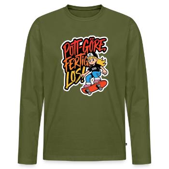Pott Göre - Skater Girl - Männer Premium Bio Langarmshirt - Khaki - Vorne - Nico (187cm)