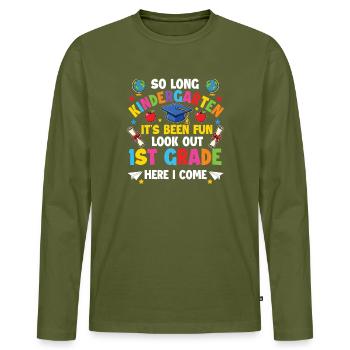 Adieu, la maternelle, attention Première année - T-shirt manches longues Premium bio Homme - kaki - Devant - Nico (187cm)