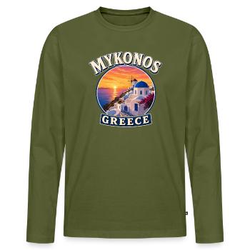 Mykonos Urlaub Sonnenuntergang Mittelmeer - Männer Premium Bio Langarmshirt - Khaki - Vorne - Nico (187cm)