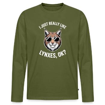 Lynx Dictions Lynx Fille Drôle de Lynx Cadeau de Lynx - T-shirt manches longues Premium bio Homme - kaki - Devant - Nico (187cm)